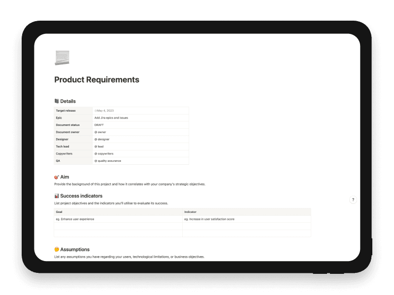 Product Requirements Notion Template