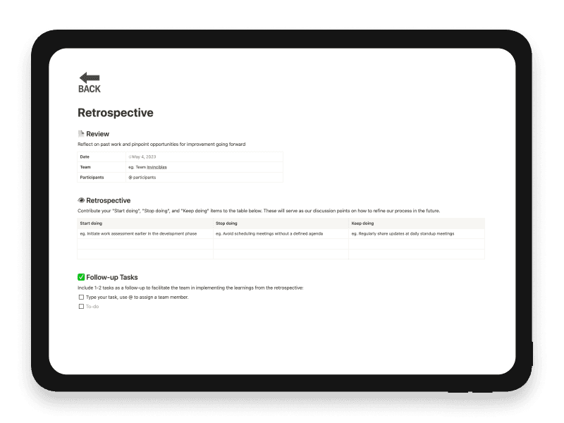 Retrospective Notion Template