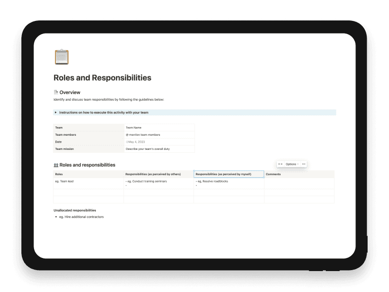 Roles and Responsi Notion Template
