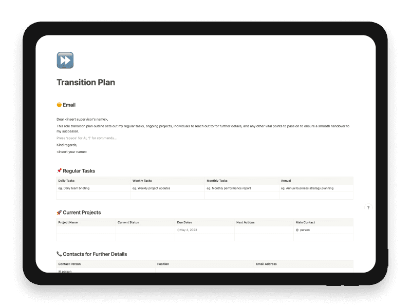 Transition Plan Notion Template