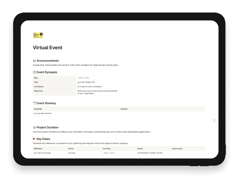 Virtual Event Notion Template