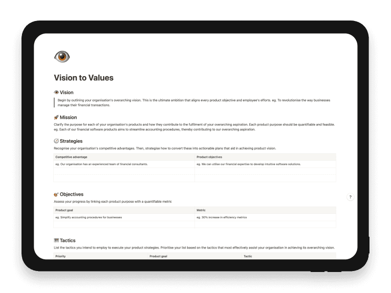 Vision to Values Notion Template