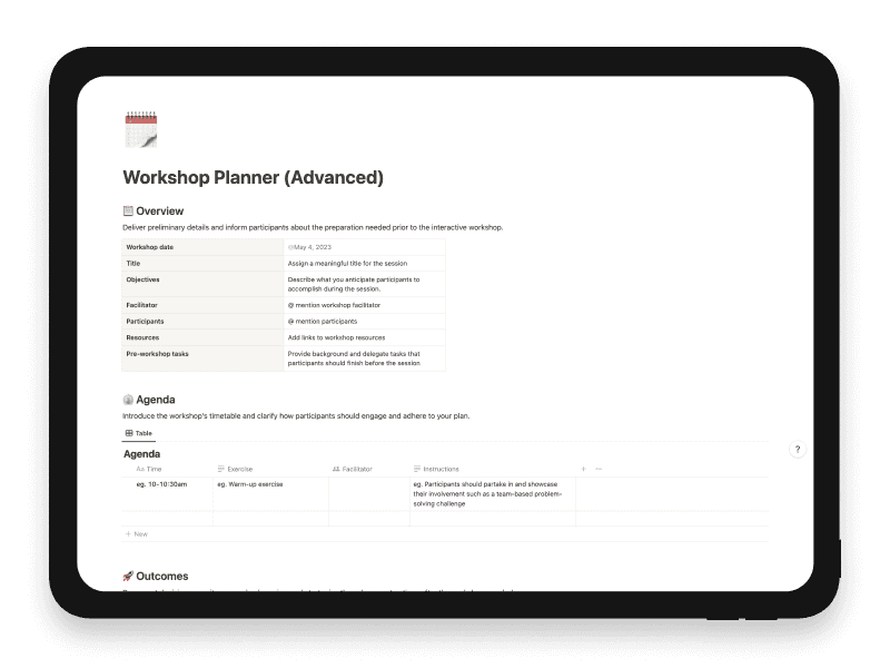 Workshop Planner (Advanced) Notion Template